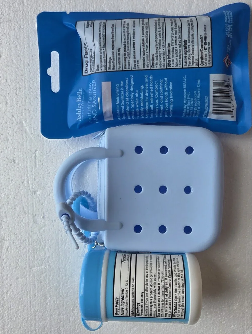 Baby Blue Clean Girl Travel Set with Hand Sanitizer Keychain & Matching Wipes
